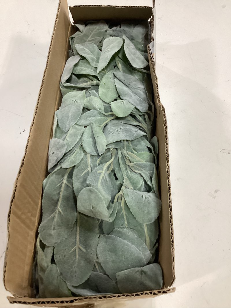 Condition photo showing Good Condition for shacos 2 pack 12 ft artificial flocked lambs ear garland green leaves vines faux lambs ear for mantle wedding home party decor diy floral 2 pcs green