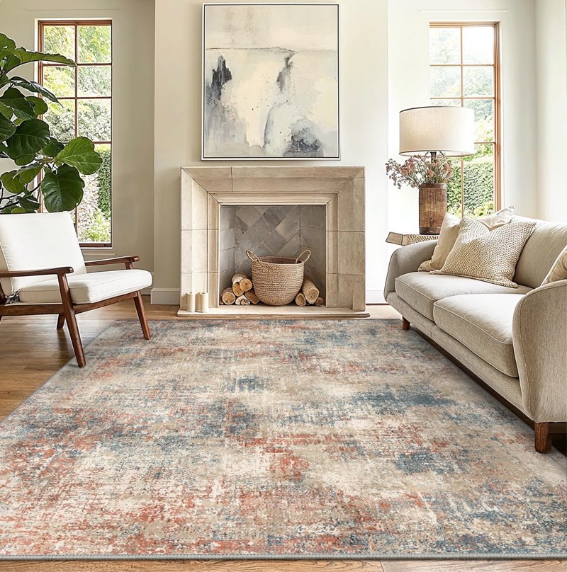 GENIMO Washable Area Rugs for Living Room, 8x10 Modern Non Slip Rugs, Low Pile Lightweight Soft Print Rug for Bedroom, Dining Room, Home Office, Multi