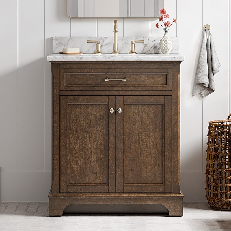 allen + roth roveland 30-in deep walnut undermount single sink