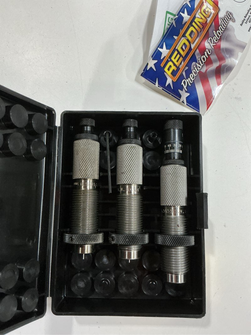 Condition photo showing As Is for Redding Premium Series Die Set for 6.5 Creedmoor Cartridges | Reliable Reloading Dies with Cartridge Loading Block Deluxe Die Set