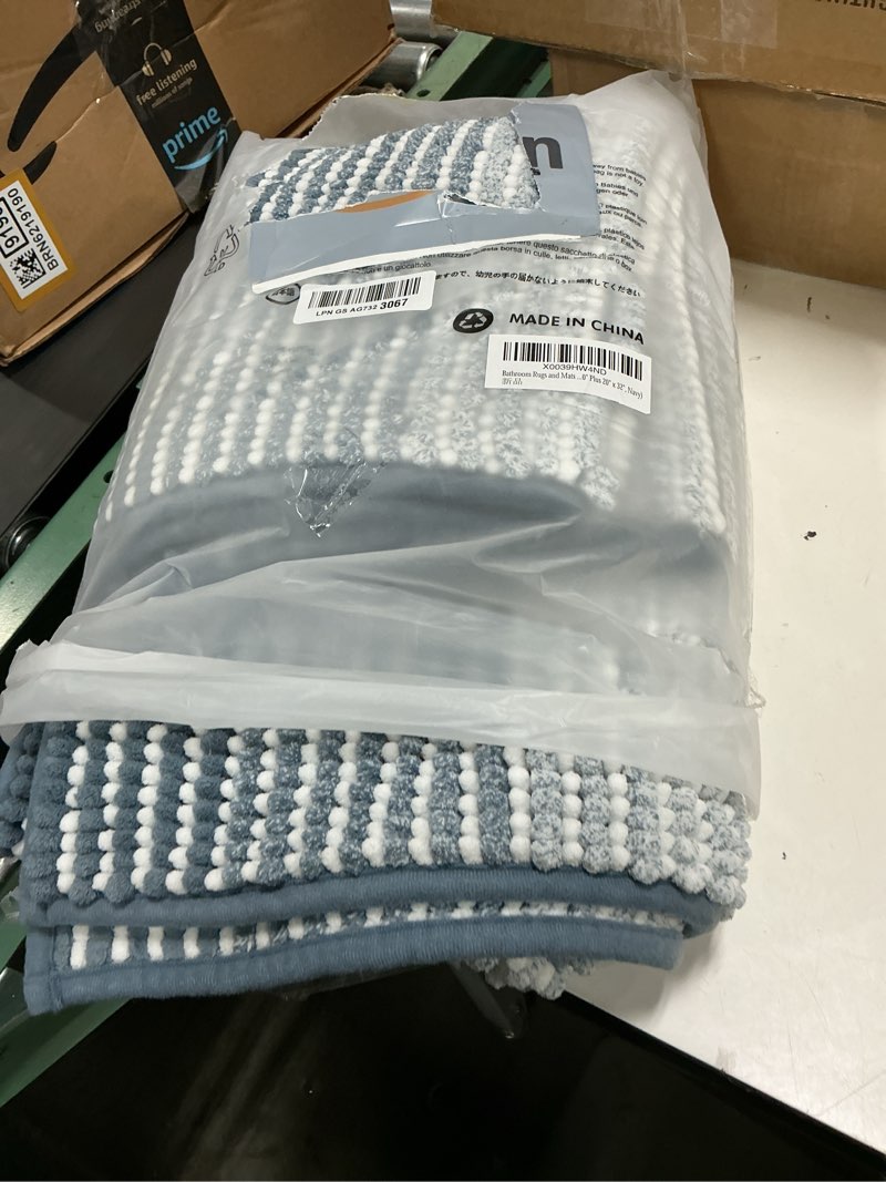 Condition photo showing Good Condition for bsicpro bathroom rugs and mats sets, 2 piece thick absorbent chenille bath mat rug set non slip, soft shaggy bath room floor mats for bathroom, machine washable (navy, 20" x 60" plus 20" x 32") 20" x 60" plus 20" x 32" navy