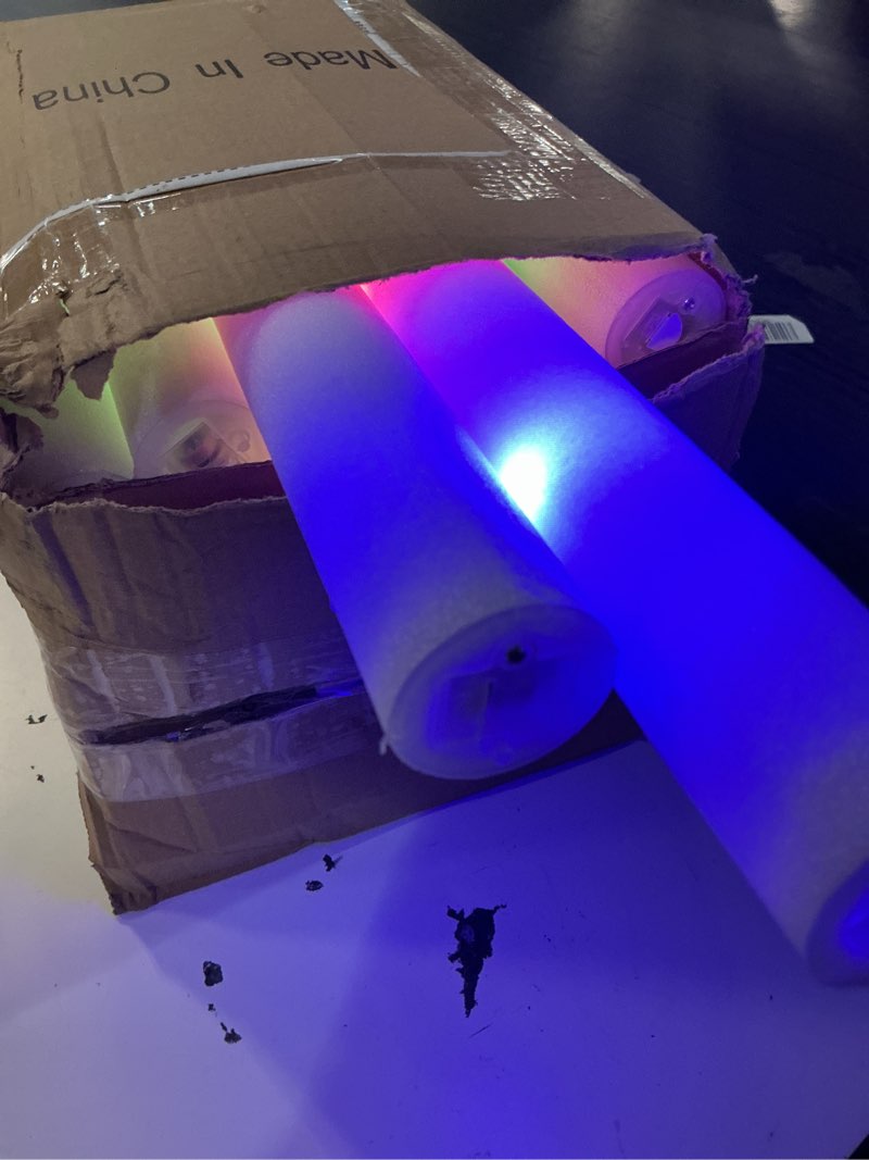 Condition photo showing Good Condition for 30pcs foam light up sticks bulk, glow in the dark party supplies with 3 flashing modes, glow wands for birthday, wedding, concert, outdoor camping, raves foam sticks