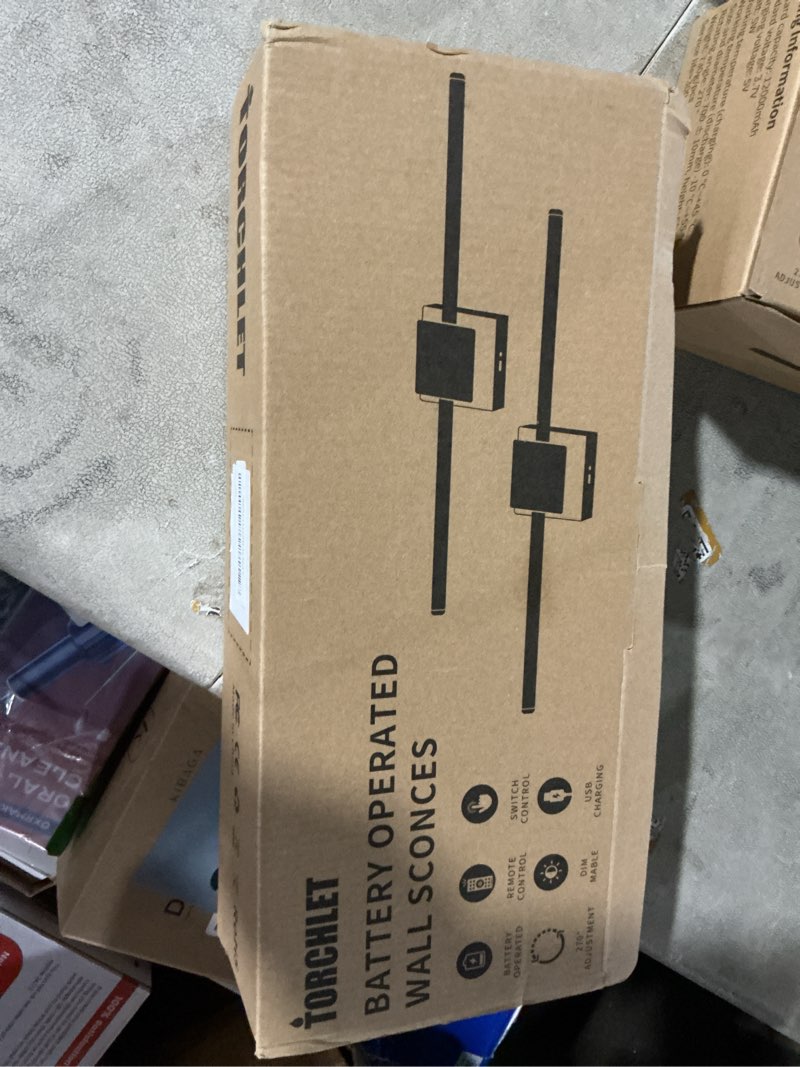 Condition photo showing Good Condition for Battery Operated Wall Sconces Set of 2,12000mAh Rotatable Picture Lights with Remote Control, Dimmable 3000-6500K LED Rechargeable Wall Lights for Living Room Bedroom Mirror, 28.3In Black