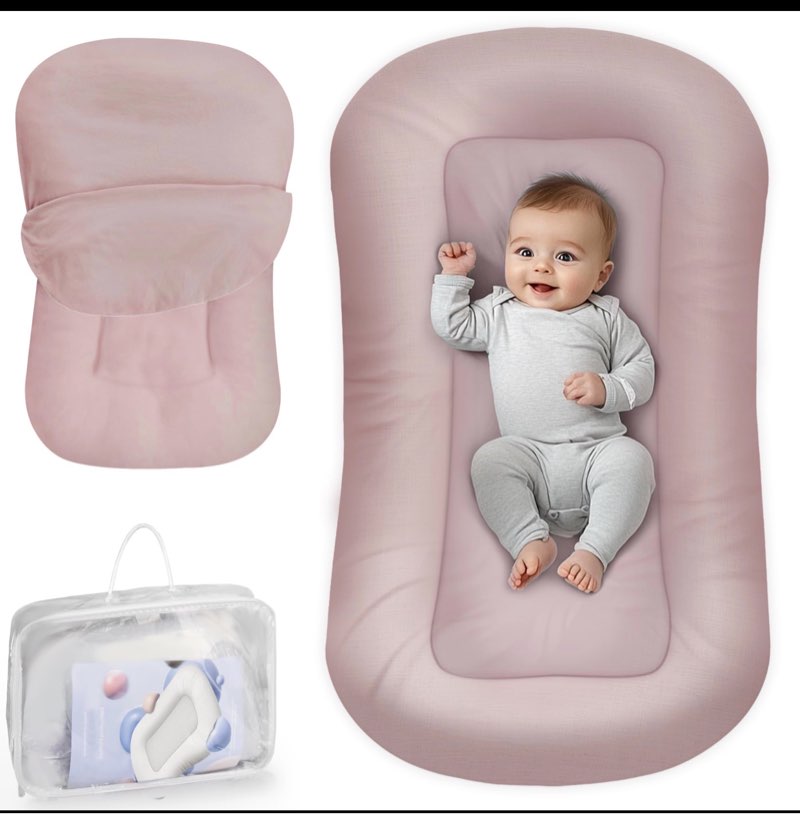 infant support cushion - baby support cushion for newborn, 0-24 months, portable tummy time mat for home and travel, soft cotton, supervised use, baby essentials gift, pink (cover included)