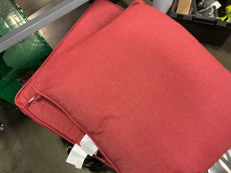 Condition photo showing As Is for allen + roth 25-in x 25-in 2 -piece red solid deep seat patio chair cushion