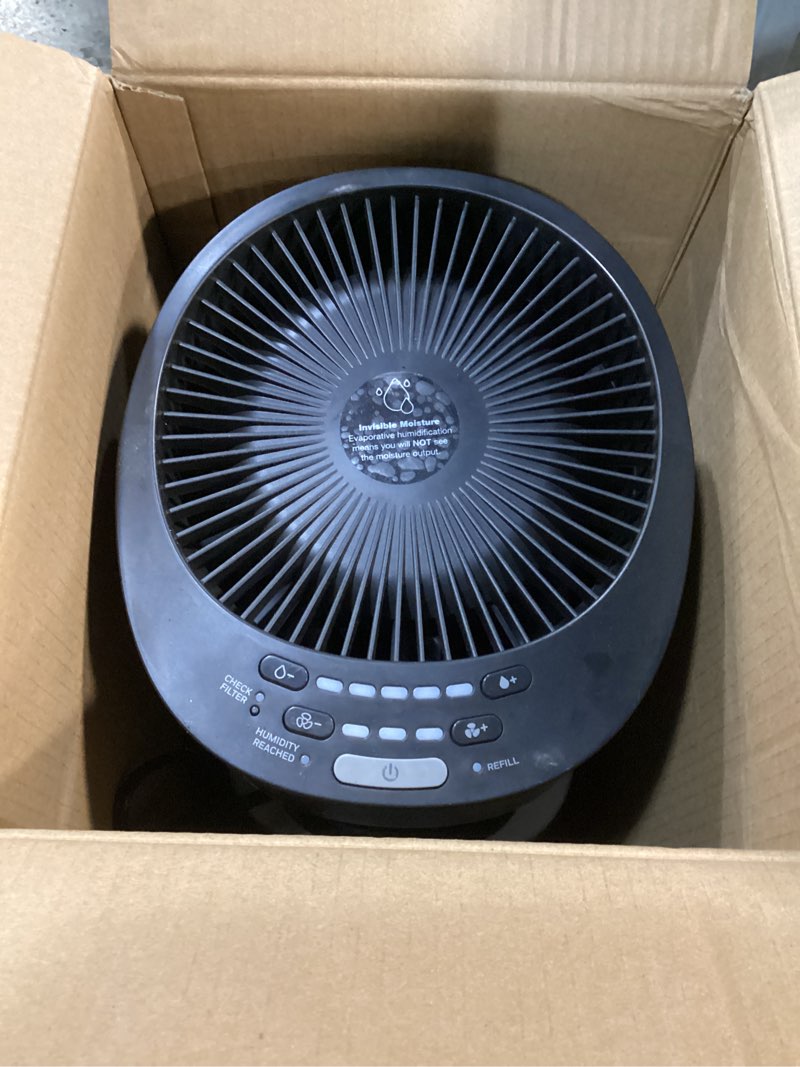 Condition photo showing As Is for Honeywell Top Fill Tower Humidifier, Digital Humidistat, Black – Cool Mist Humidifiers for Bedroom, Home or Office with Space-Saving Tower Design Black Humidifier