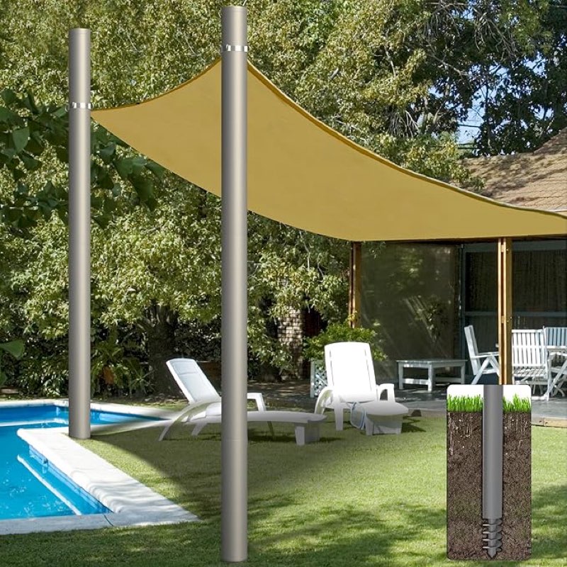shade sail poles, heavy duty sun shade poles, screw in poles for sun shades outdoor, 12 ft sun shade sail poles with d-clamps, 2.28" sun shade pole kit for ground soil backyard, 2 packs