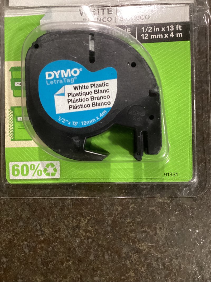 Condition photo showing Good Condition for dymo letratag 1/2 in. w x 156 in. l white plastic label maker tape