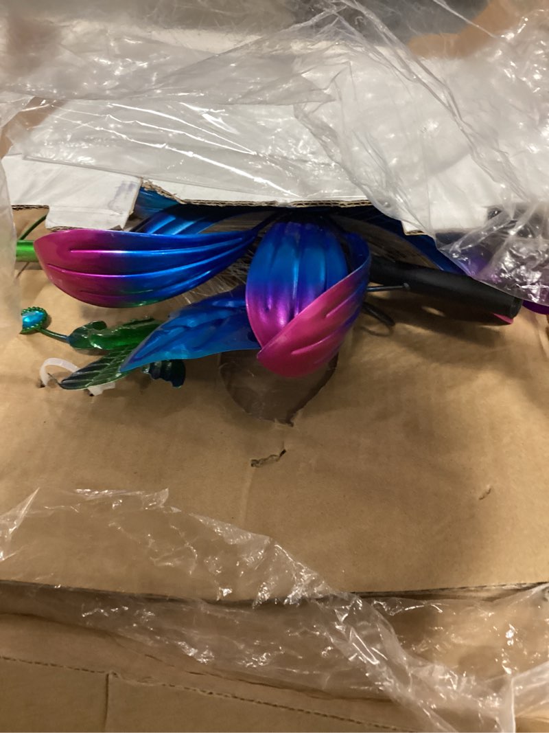 Condition photo showing Good Condition for solar hummingbird wind spinner outdoor 49 inch lotus flower metal garden windmill for yard and color changing fiber optic solar yard art kinetic wind spinner gift for women mother's day garden gift hummingbirds blue gradient lotus