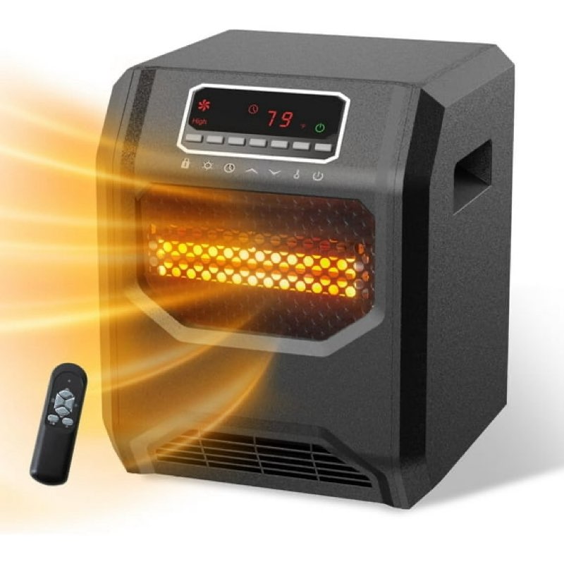 infrared space heater 3 mode 1500w electric heater with 6 quartz infrared element child lock timer remote for indoor use