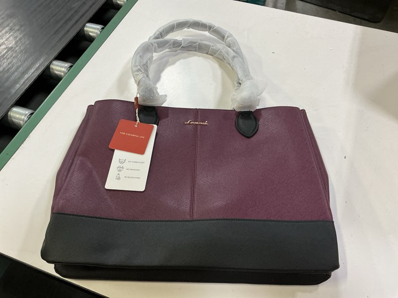 Condition photo showing Good Condition for lovevook laptop tote bag for women, pu leather work tote bag with 3 compartments, waterproof computer bag for office travel 15.6 inch purple-black