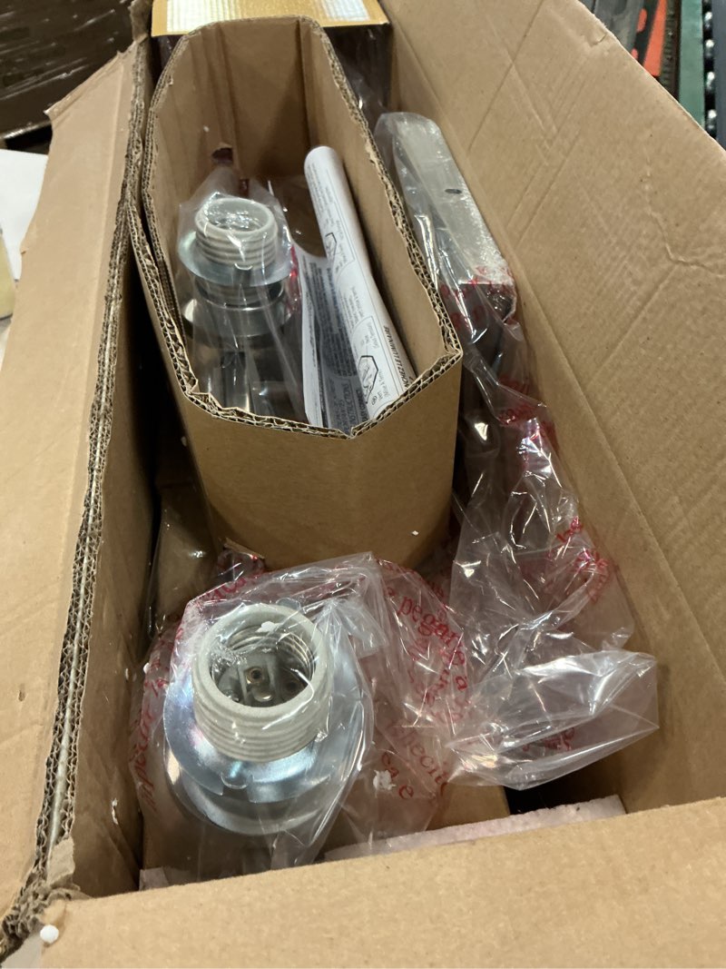 Condition photo showing As Is for Canarm IVL472A03BN Ltd Hartley 3 Light Vanity, Brushed Nickel with Flat Opal Glass Brushed Nickel 3 Light