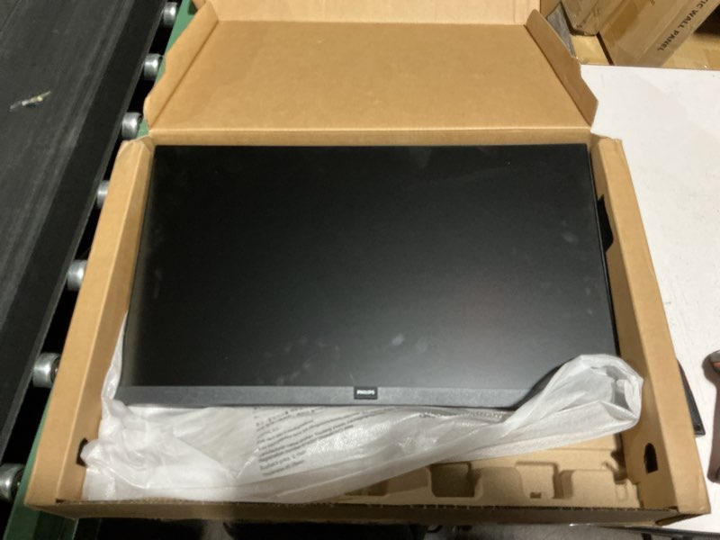 Condition photo showing As Is for philips new 27-inch class thin full hd (1920 x 1080) 100hz monitor, vesa, hdmi x 1, vga port x1, eye care, 4 year advance replacement warranty, 271v8lb, black 27" va panel 100hz