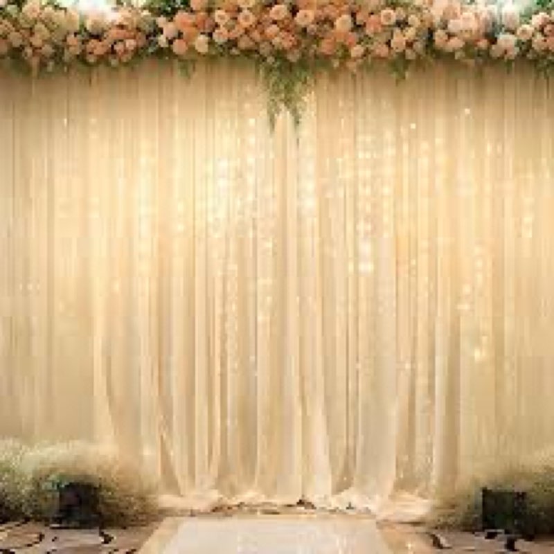 (2 pcs)10ft x 10ft Champagne Backdrop Curtains, Wrinkle-Free Sheer Chiffon Fabric Photo Backdrop Drapes for