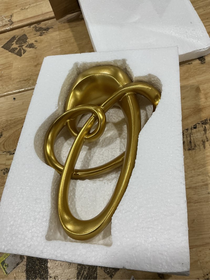 Condition photo showing Good Condition for modern gold knots decor - 8.6" resin golden knot statue, abstract gold sculptures home decor for living room, coffee table, shelves, entryway, office tabletop accent, decorative knick knacks gift gold 8.6 in