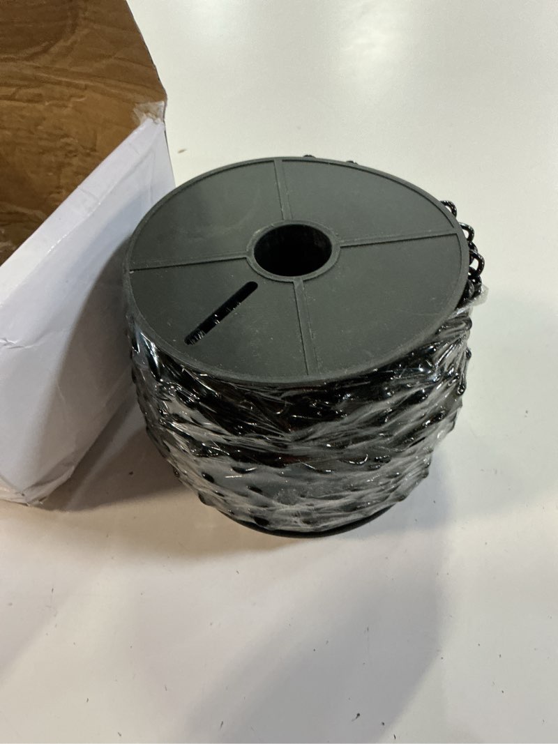 Condition photo showing As Is for (incomplete)yaocom 100ft black jack chain with 10 pcs s hooks galvanized steel twist chain with spool-weldless f