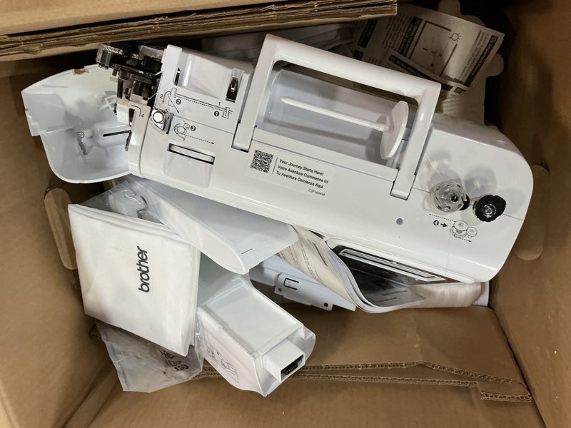 Condition photo showing As Is for Brother SE700 Sewing and Embroidery Machine, Wireless LAN Connected, 135 Built-in Designs, 103 Built-in Stitches, Computerized, 4" x 4" Hoop Area, 3.7" Touchscreen Display, 8 Included Feet, White New Wireless Model: SE700