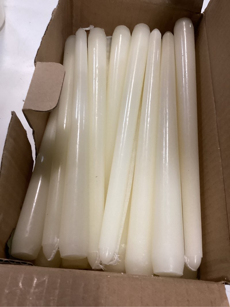Condition photo showing Good Condition for flamecan Ivory Taper Candles, Set of 40 Unscented and Smokeless 10 Inch Taper Candles Long Burning, Paraffin Wax with Cotton Wicks for Burning Approxinately 7-8 Hours Time 40 Pack