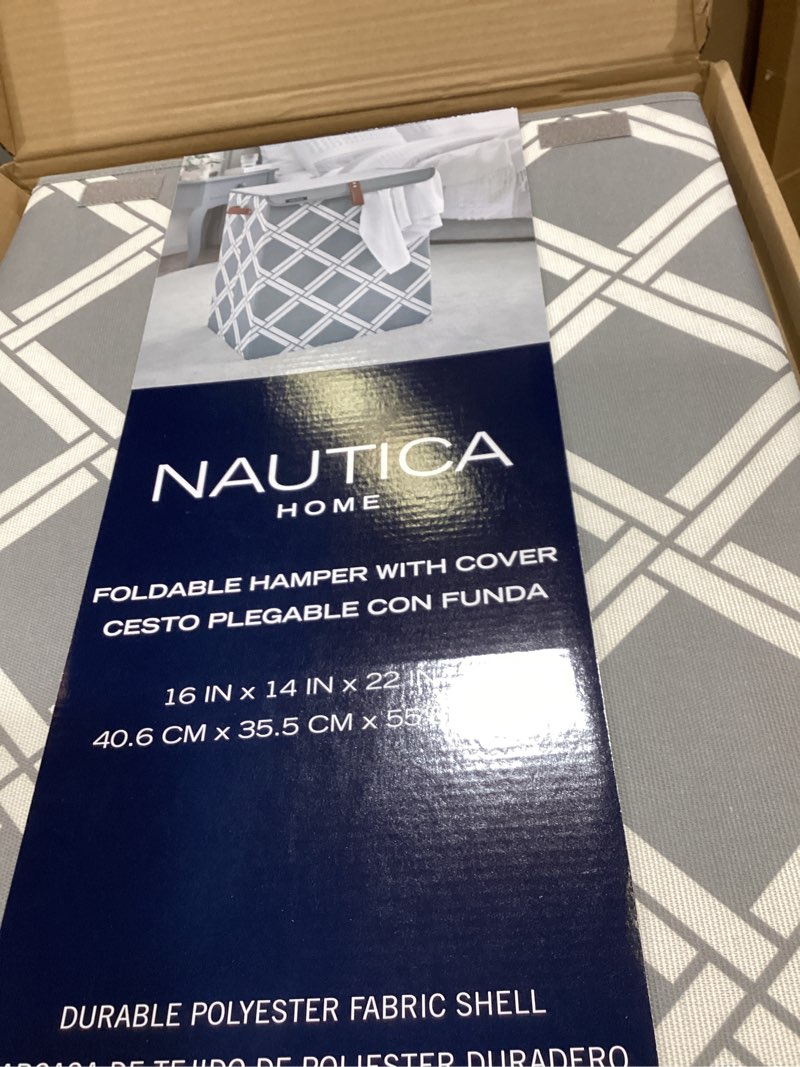 Condition photo showing New/Like New for nautica - laundry basket, foldable hamper & storage bin with lid, closet organizers, home essentials (grey stripe)