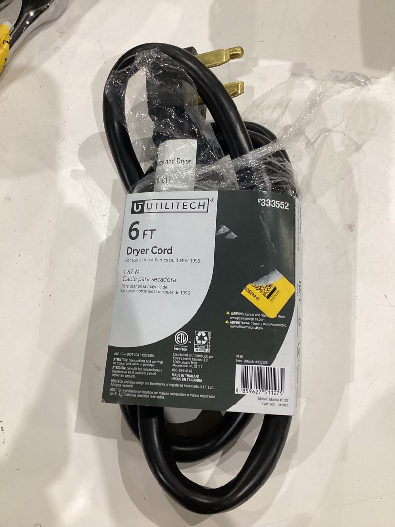 Condition photo showing As Is for utilitech dryer cord 6-ft 30 -amp 4 -prong black dryer appliance power cord