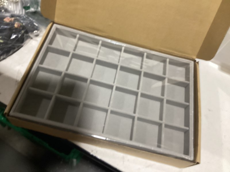 Condition photo showing New/Like New for Large Velvet Jewelry Tray 2 Pack Stackable Jewelry Display Drawer Inserts Trays Organizer for Earring Bracelet Necklace Ring (Gray, 12 Grids+24 Grids) Gray 12 Grids+24 Grids