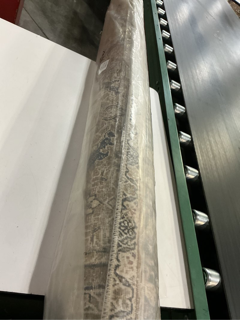 Condition photo showing New/Like New for loloi layla collection lay-03 olive/charcoal 5'-0" x 7'-6" .13" thick area rug, soft, durable, vintage inspired, distressed, low pile, non-shedding, easy clean, printed, living room rug 5' x 7'6" (rectangular) olive / charcoal