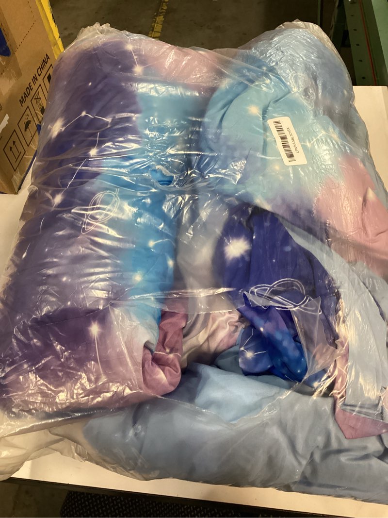 Condition photo showing As Is for JQinHome Twin Gradient Galaxy Comforter Set for Girls,6 Piece Bed in A Bag 3D Colorful Tie Dye Constellation Print Ombre Bedding Set with Sheets(Blue) Twin(6 pc) Blue Constellation