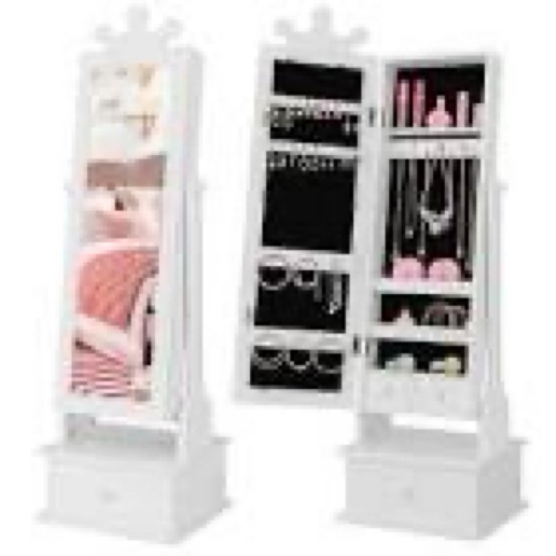 Model Name: Kids Jewelry Armore Cabinet Model Number: HY10586/DY2A0G Costzon Kids Jewelry Armoire Cabinet, 45” Standing Jewelry Organizer with Full-Length Mirror, 3 Storage Drawers, Kids Vanity Dress Up Mirror Jewelry Cabinet for Girls (White)