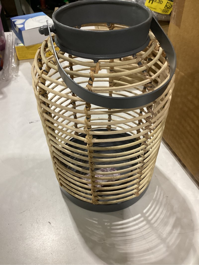 Veylo Works Rattan Lantern – Boho Decor for Indoor & Outdoor Use – Handcrafted Modern Weatherproof Hanging & Tabletop Lights - Boho Room & Home Decor (Gun Metal Gray)