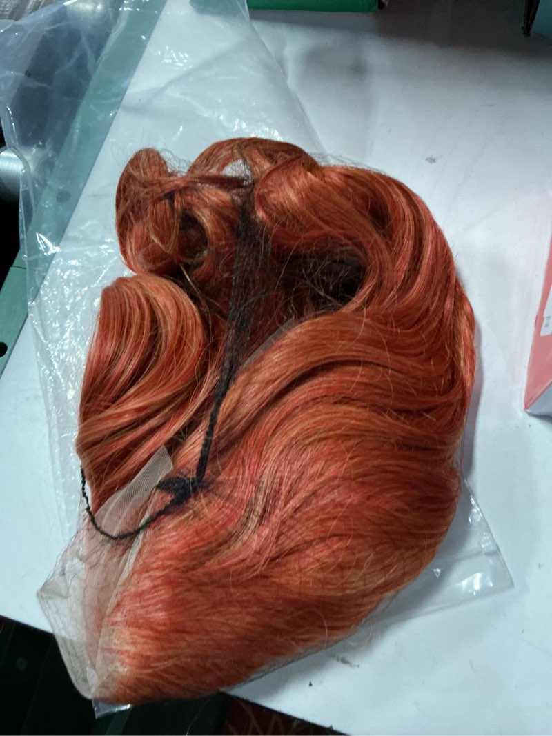 Condition photo showing As Is for hair wavy shoulder length 16inch blonde red mix half hand tied heavy density synthetic lace front wigs