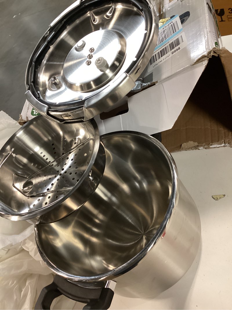 Condition photo showing Good Condition for T-fal Clipso Stainless Steel Pressure Cooker, 6.3 Quart, Recipe Book, Steam Basket, Easy-Open Lid, Secure Locking System, Adjustable Pressure Valve, Induction Cookware, Pots and Pans, Kitchen, Silver