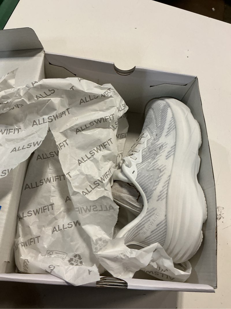 Condition photo showing Good Condition for (size # 8.5) allswifit women's slip on walking shoes hands-free cushion running tennis activesolid non-slip comfortable workout gym athletic fashion sneakers 8.5 white