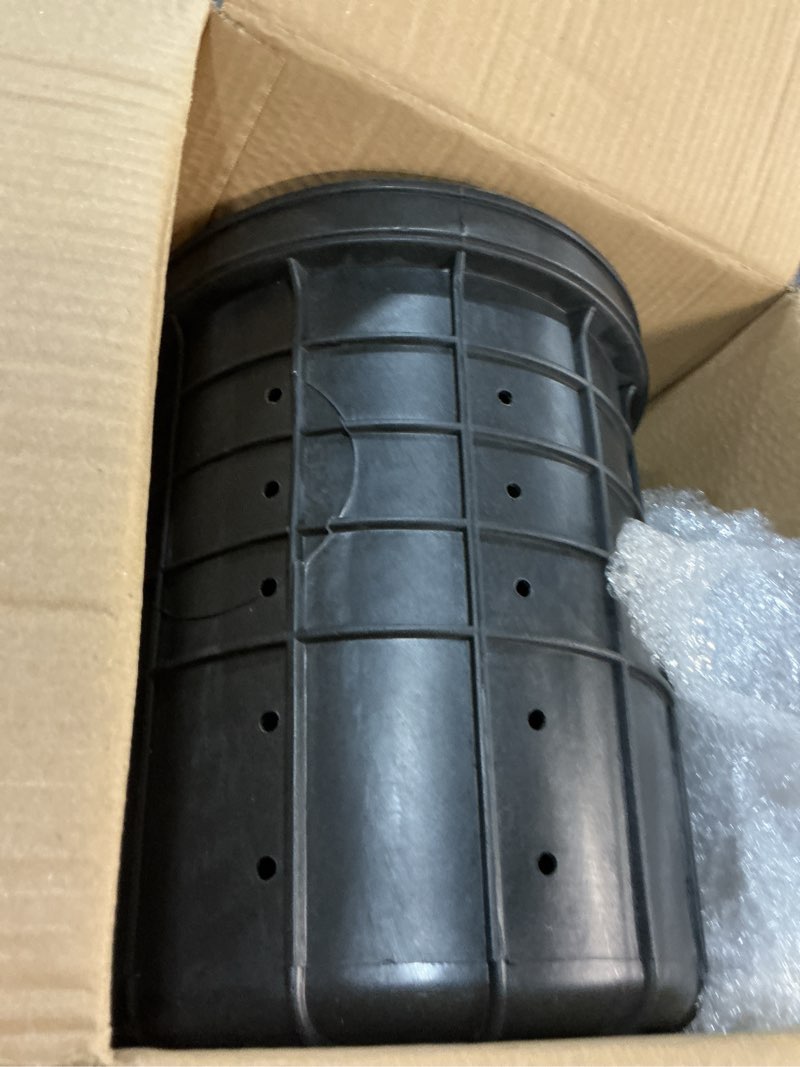 Condition photo showing Good Condition for Perforated Sump Basin Perforated Sump Pump Bucket with 40 Drilled Holes for Crawl Spaces, Yards, Patios and Driveways(Black,13 x 11.4 x 15 Inch) Black 13 x 11.4 x 15 Inch