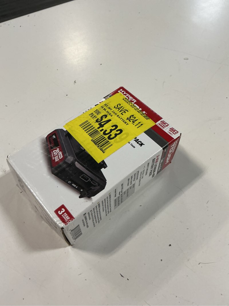 Condition photo showing New/Like New for hyper tough 20v max 2.0ah lithium-ion battery pack with usb-a and usb-c ports