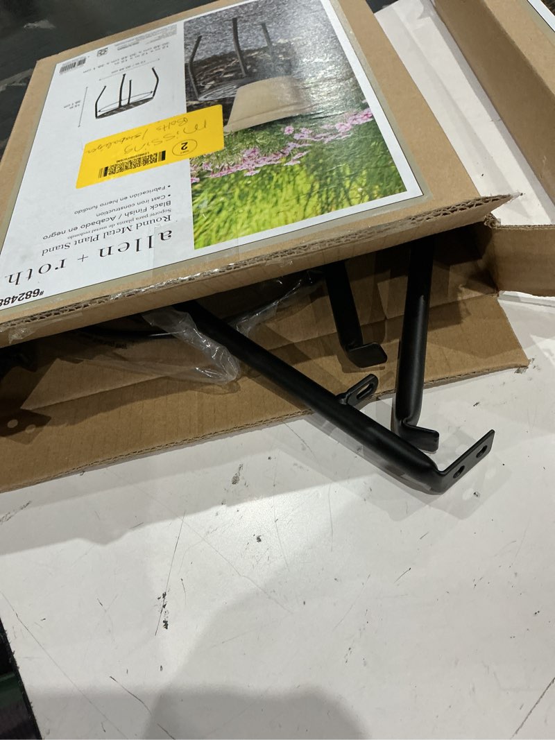 Condition photo showing As Is for allen + roth 15-in h x 11.81-in w black indoor/outdoor round cast iron plant stand