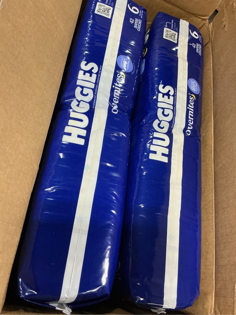 Condition photo showing New/Like New for Huggies Size 6 Overnites Baby Diapers: Overnight Diapers, Size 6 (35+ lbs), 84 Ct (2 Packs of 42), Packaging May Vary Size 6 84