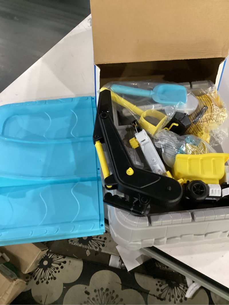 Condition photo showing Good Condition for kids excavator sandbox with cover, construction sandbox set with beach toys & dump truck, outdoor educational play set for toddlers ages 3-12 excavator sand box