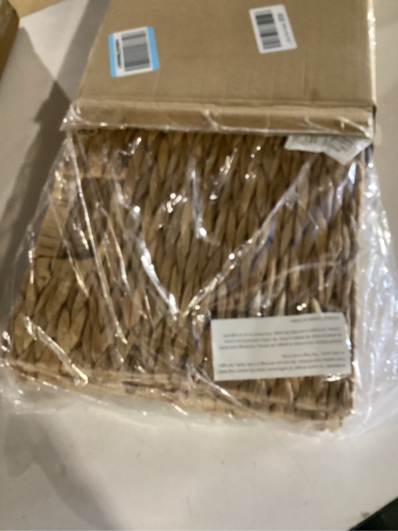 Condition photo showing New/Like New for 11x11in wicker storage basket set of 2 collapsible hyacinth cube storage baskets,storage bins for organizing storage basket with built-in handles