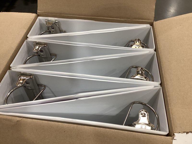 Condition photo showing Good Condition for avery 3 ring binder 3 inch slant rings durable view, white binder for home, office, or school use, 6 pack (17042) 6 pack 3"