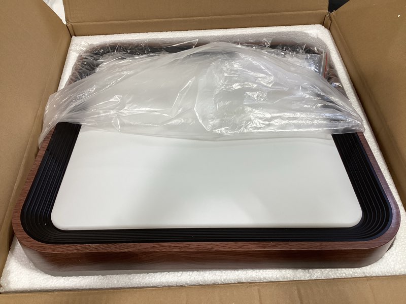 Condition photo showing Good Condition for dimmable led 20 inch 48w ceiling light,square walnut with remote control, 3000k-6500k,flush mount ceiling light?modern wood grain lamp, suitable for entryway, bedroom and living room. square walnut 19.7 inches
