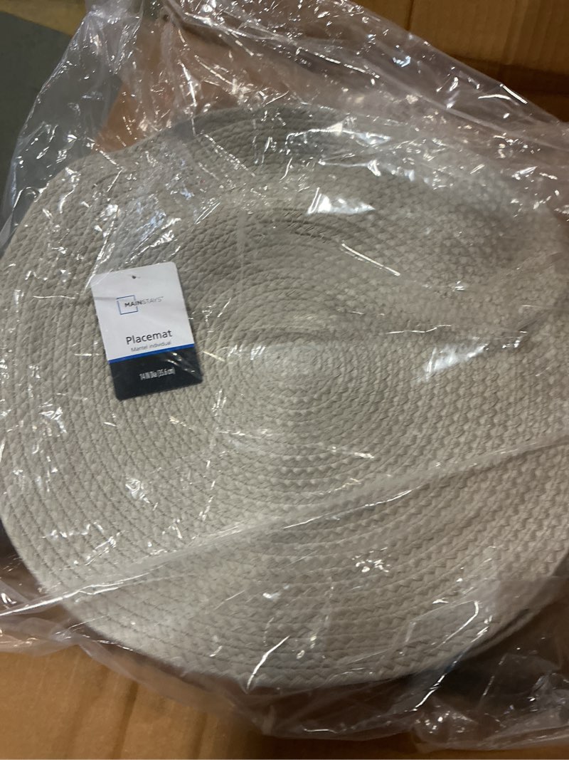 Condition photo showing New/Like New for Mainstays Round Braided Placemat - Washed Stone - 14" Diameter, 100% Polyester
