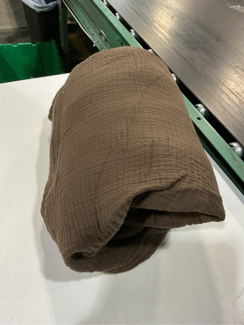 Condition photo showing As Is for organic airy gauze blanket, king/cal king, chocolate