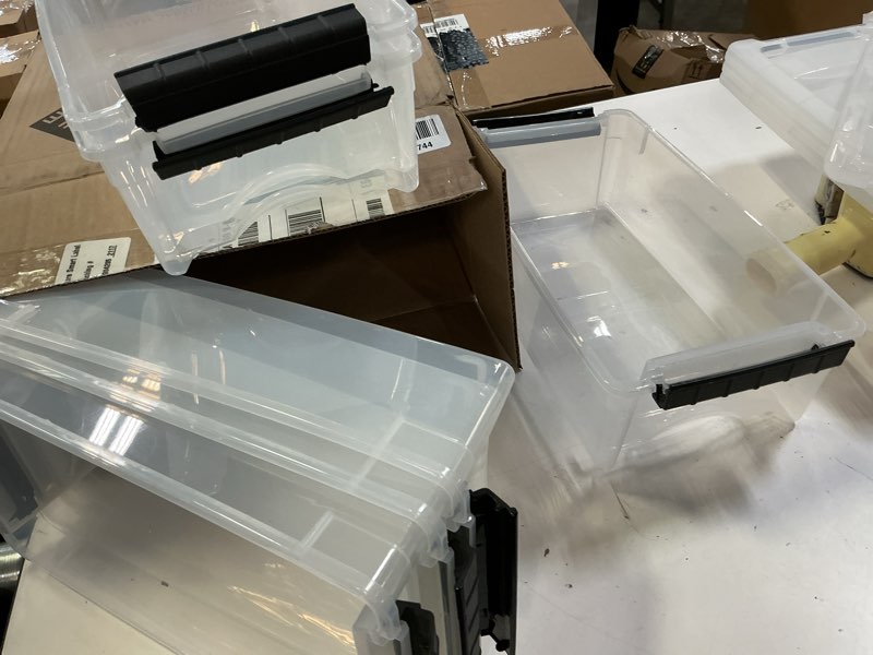 Condition photo showing Good Condition for iris 13.5qt 6pk plastic storage bins with lids and latching buckles: clear, stackable, universal storage