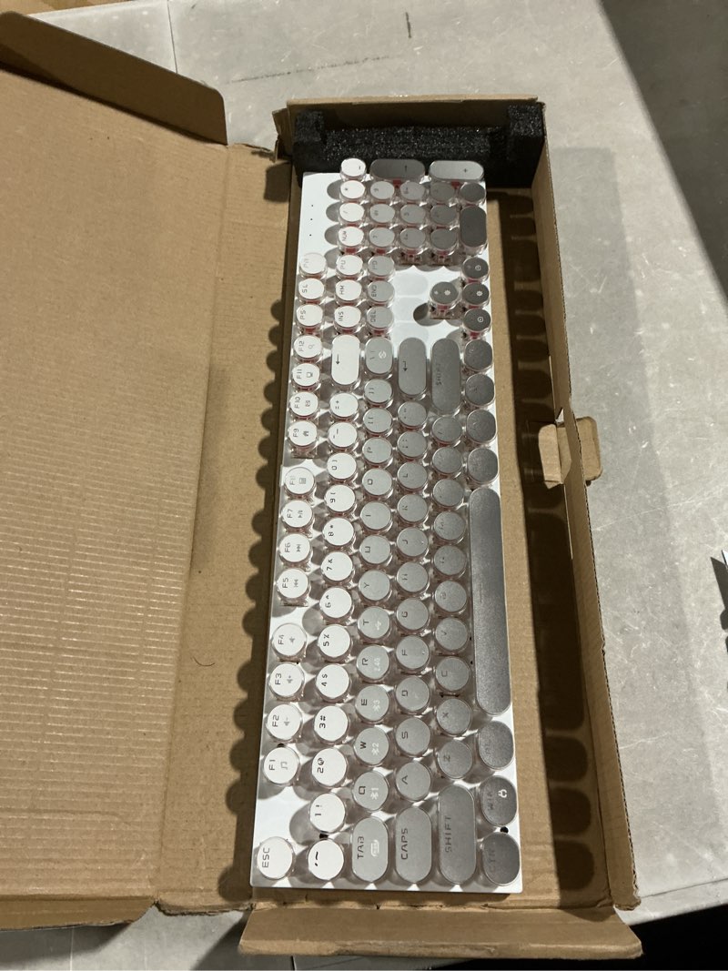 Condition photo showing As Is for eweadn tk950 typewriter keyboard wireless mechanical keyboard, 104 keys aesthetic typewriter keyboards with white backlit, anti-ghosting, blue switch bluetooth/2.4ghz/wired keyboards-white