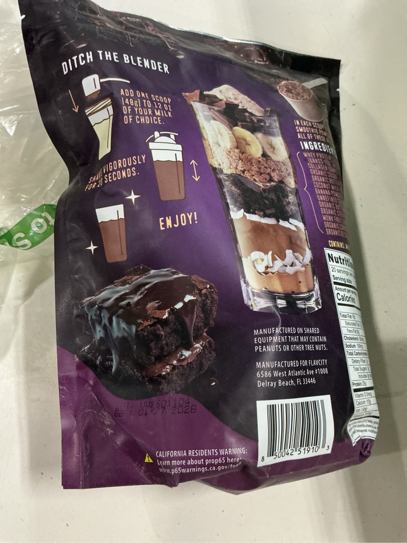 Condition photo showing New/Like New for flavcity all in one protein shake powder, brownie batter - on the go meal alternative + collagen peptides, reishi & cordyceps - focus, skin, hair & joint support - 100% grass fed whey, 20 servings ( bb 01/27 2028)