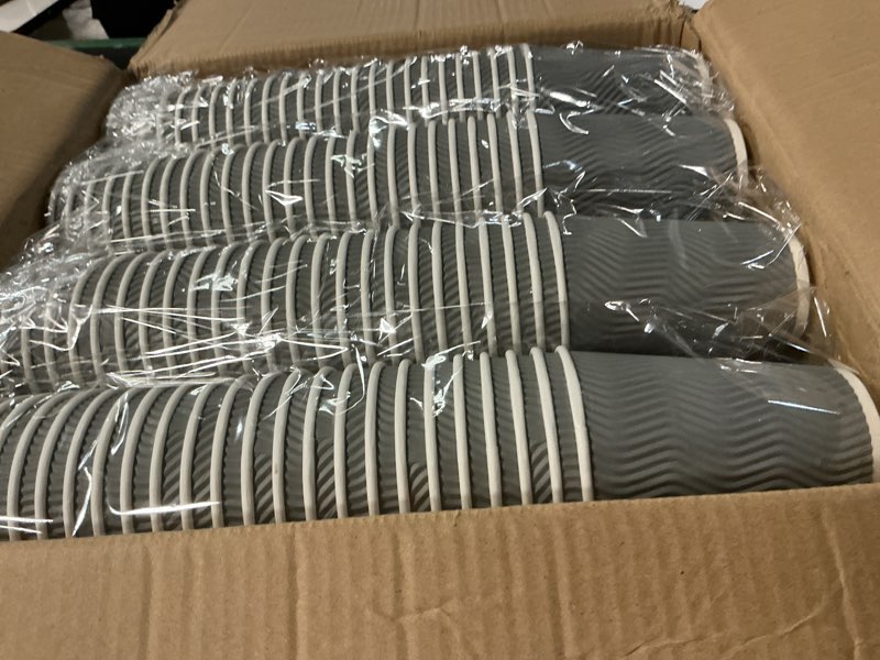 Condition photo showing Good Condition for 500 Pack 12 oz Coffee Cups, Disposable Corrugated Insulated Ripple Wall Paper Coffee Cups 12oz for Hot or Cold Drinks Office Home Cafe Party Travel (Grey) Grey-500 12 oz