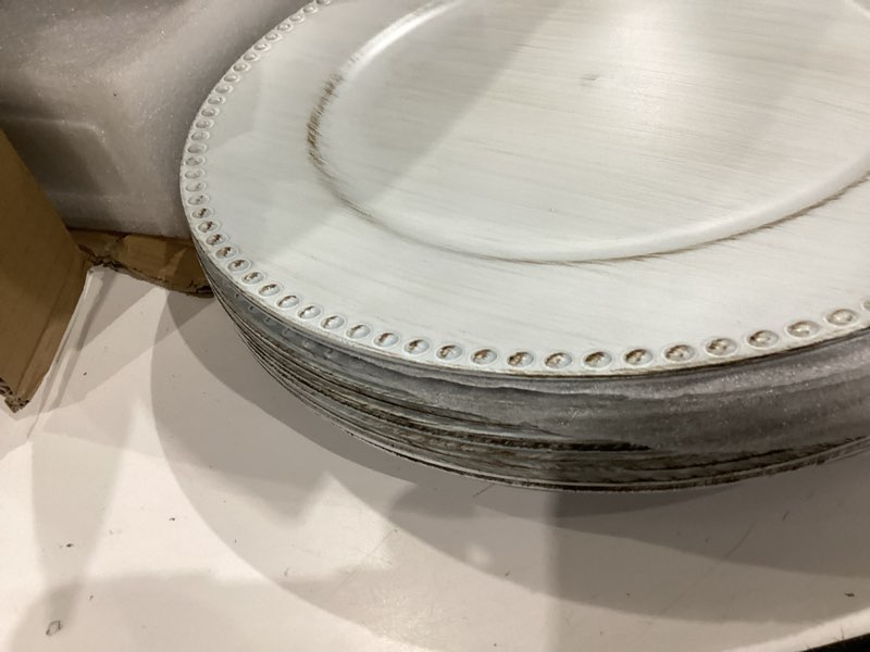 Condition photo showing Good Condition for 24 pcs vintage charger plates with beaded , plastic charger plates for dinner plate, white cha