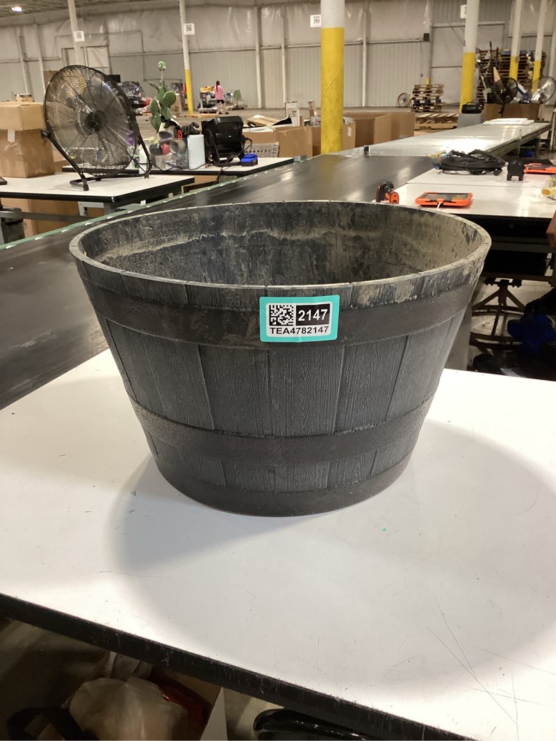 Condition photo showing As Is for style selections 19.3-in w large gray resin rustic indoor/outdoor planter with drainage holes