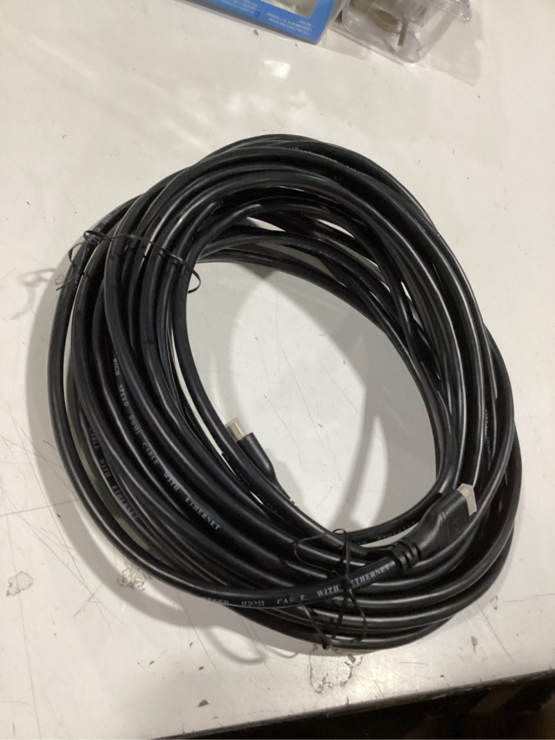 Condition photo showing As Is for 75ft hdmi cable high-speed 4k hdr 18gbps ethernet audio return channel gold-plated 2.0 60hz uhd arc universal compatible with hdtv projector, gaming console laptop home theater (75ft, black)