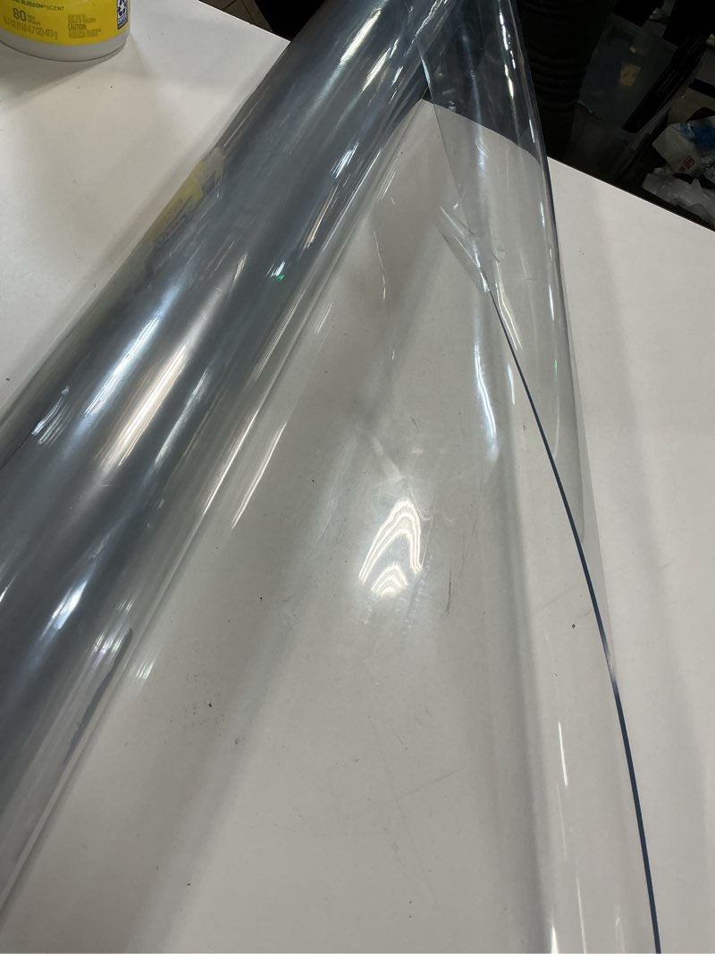 Condition photo showing As Is for Plastic Clear Tablecloth Transparent Table Top Protector 2mm Vinyl Rectangle Table Cloth Waterproof Heat Resistant for Garden Table/Home Kitchen Placemat Customizable (Size : 24x59in/60x150cm)